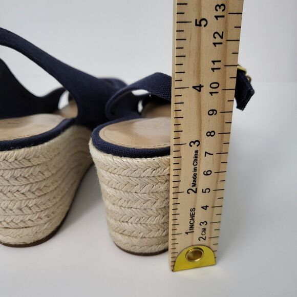 RALPH LAUREN Sandals Womens 7.5 Hadly Navy Blue Wedge Slingback Espadrilles - Picture 6 of 9